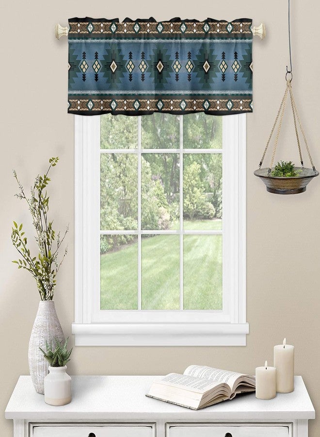 LooPoP Blue Tribal Style Valance for Windows Southwest Native American Curtains Valances Retro Short Curtains Rod Pocket Window Treatment for Kitchen Living Room Bedroom Bathroom Cafe Decor 1 Panel 42x12 - Image 3
